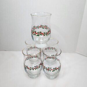 Lot of 5 Christmas Drinkware Tumbler 14 oz. Holly Berries 80's Long John Silvers